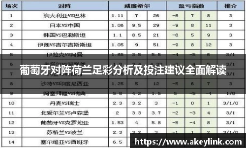 葡萄牙对阵荷兰足彩分析及投注建议全面解读